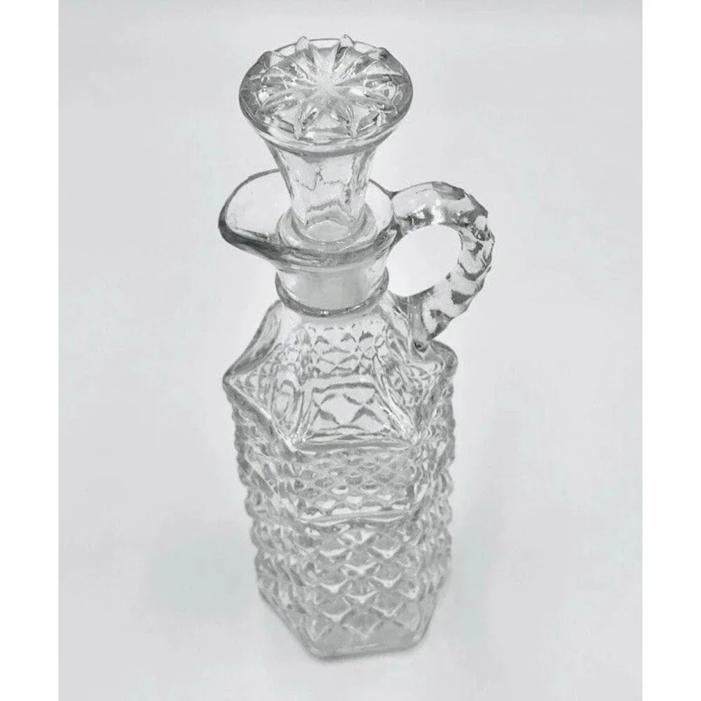 Two VTG Anchor Hocking Wexford Oil Vinegar Glass Decanter Bottle Cruet 1970s